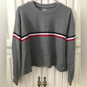 Hollister Gray Striped Boyfriend Tee